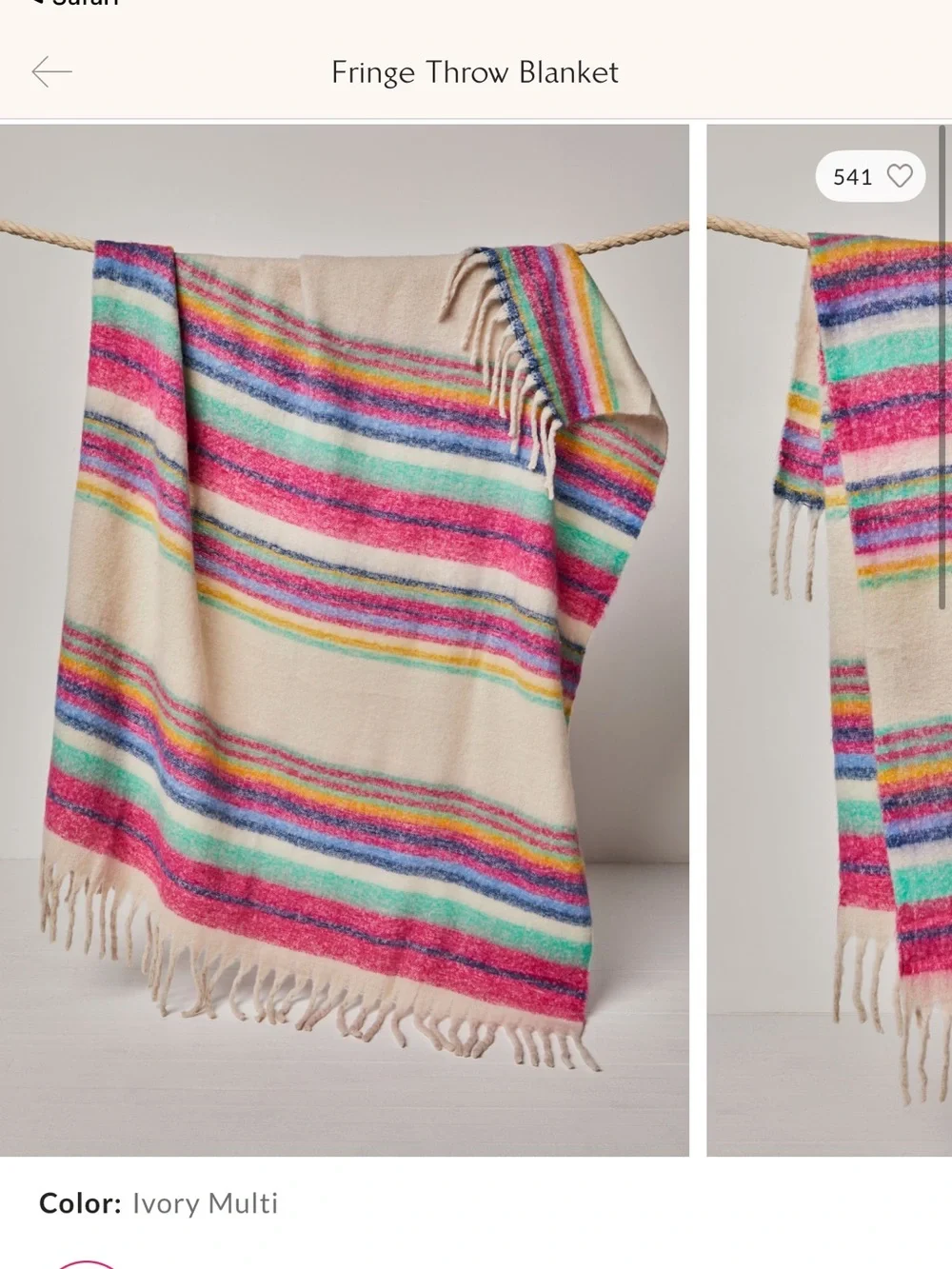 Free People Ivory Multi Striped Fringe Throw Blanket